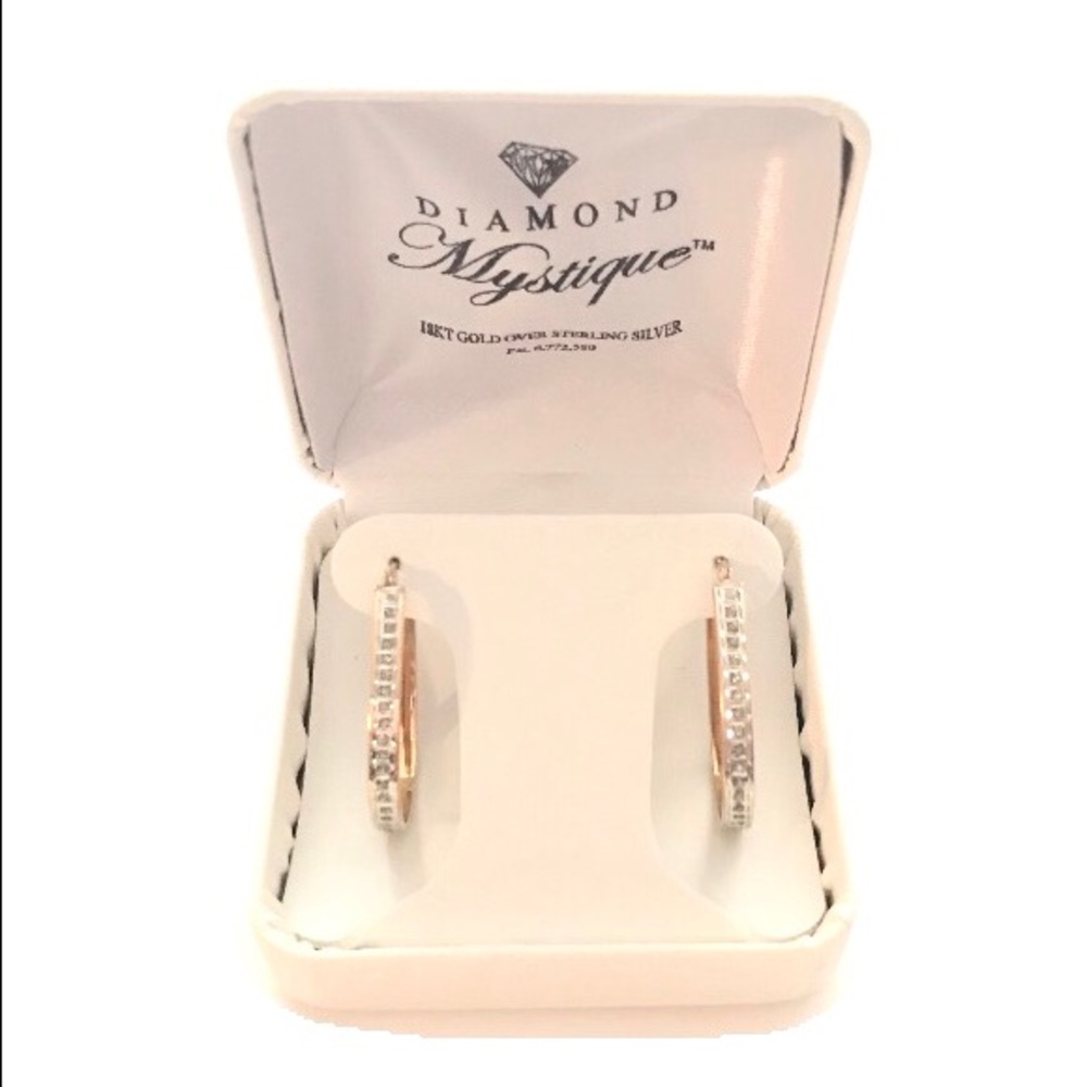 Diamond Accent Pear Hoop Earrings NWT! 18k OS - Picture 3 of 7